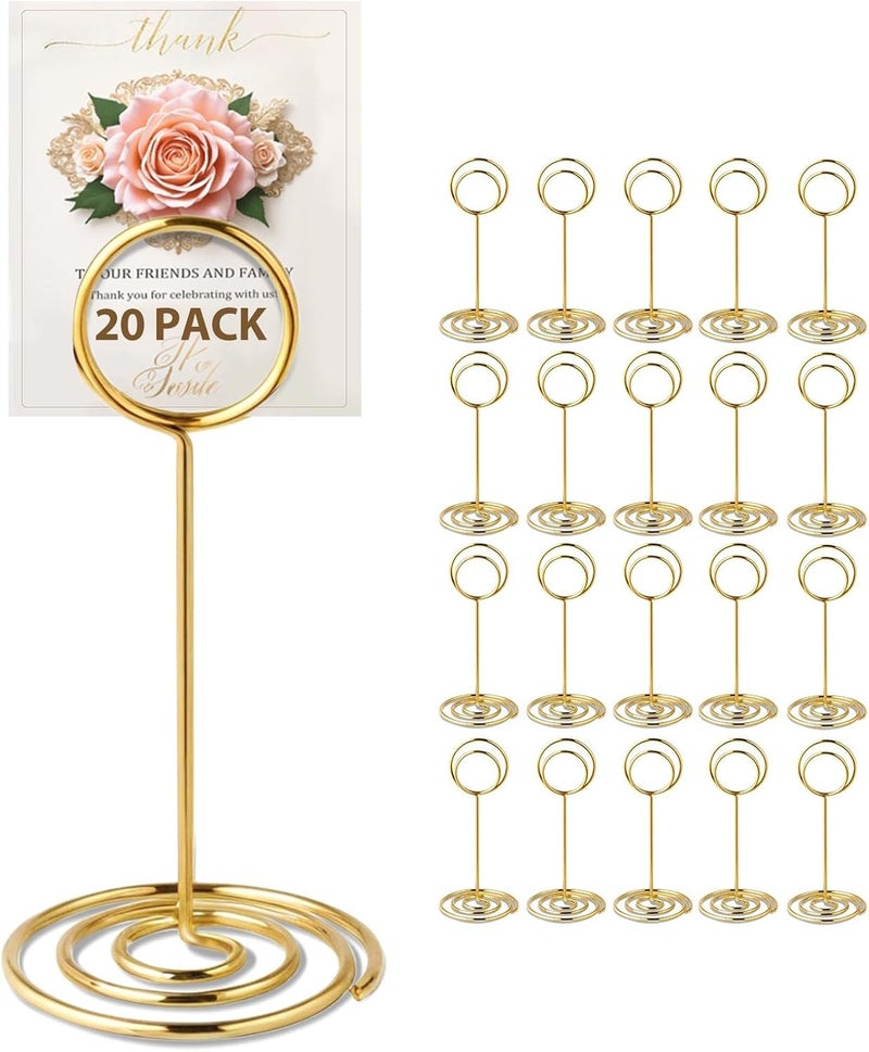 WILLIZTER 20 PCS Table Number Holder Table Card Holder Cards Stand Name Menu Clips Picture Holder (Gold) - Image 1